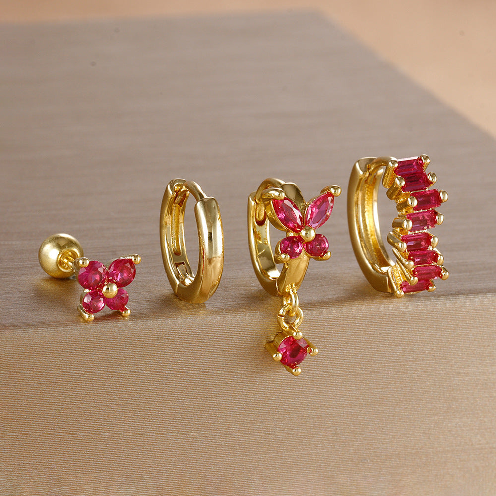 Diamond Butterfly Ear Ring Ear Clip Ear Studs Earring Set