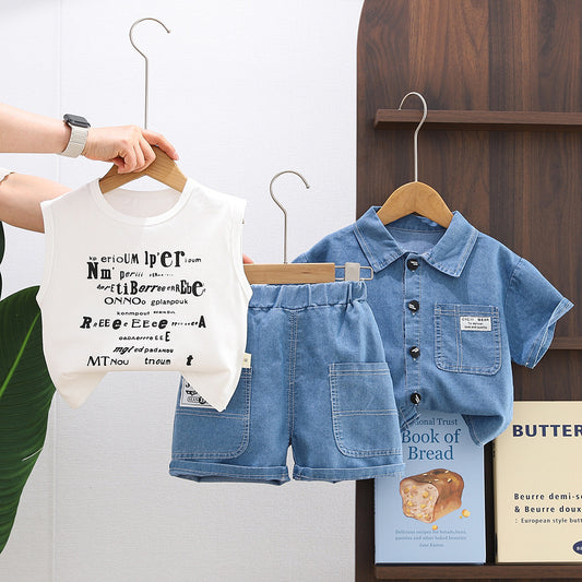 Trendy Kids Full Print Denim Set – Jacket & Pants Outfit for Boys