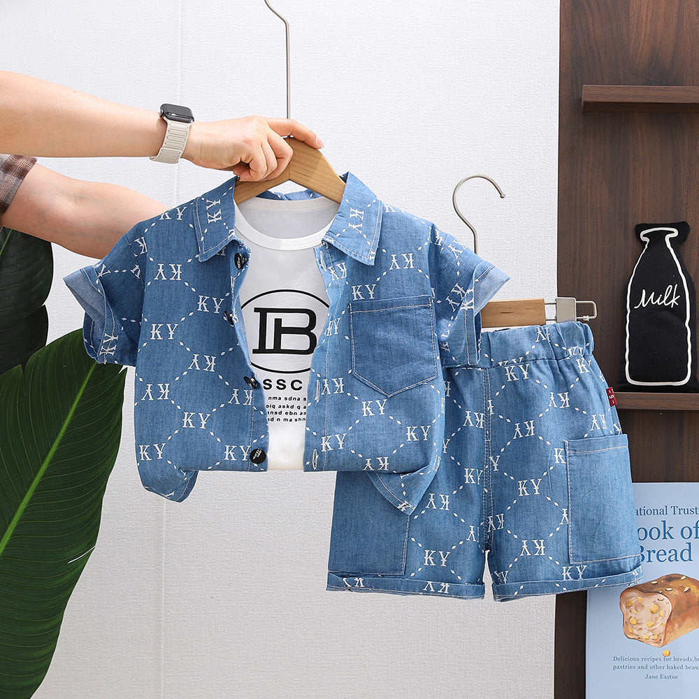 Trendy Kids Full Print Denim Set – Jacket & Pants Outfit for Boys
