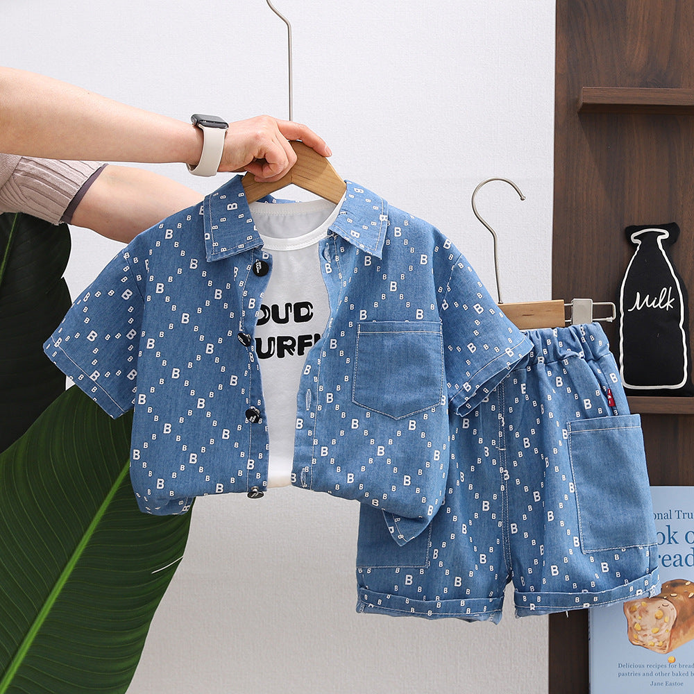Trendy Kids Full Print Denim Set – Jacket & Pants Outfit for Boys