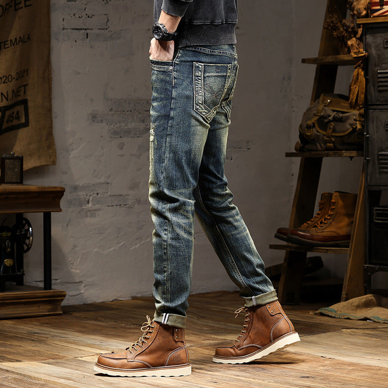 Retro Slim Fit Jeans – Stylish Casual Denim Pants for Men