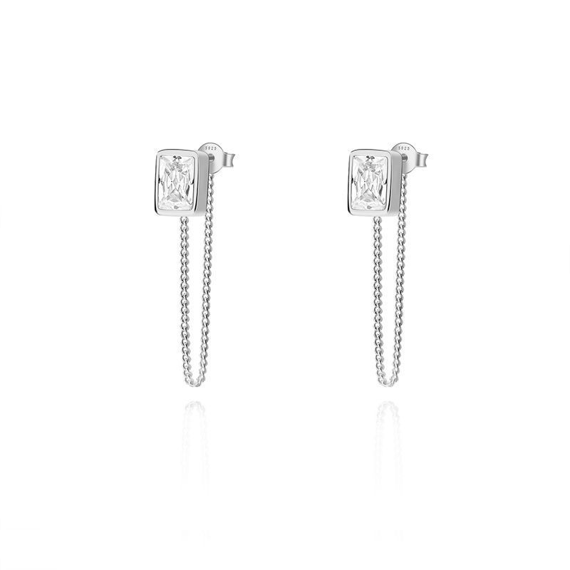 Simple Gold-plated S925 Sterling Silver CZ Zircon Rectangle Women's Suit Jewelry